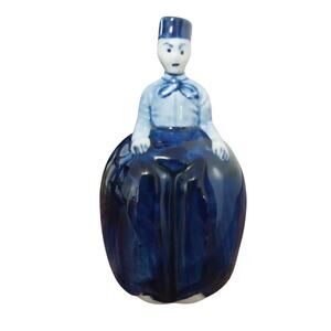 Vintage Hand Painted Blue Delft Dutch Man Bell Figurine 4.5" Mint Condition